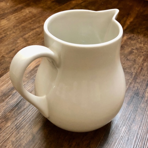 White Jug Pitcher by Hall Pottery China, Vintage 1930's 64 oz Heavy Stoneware